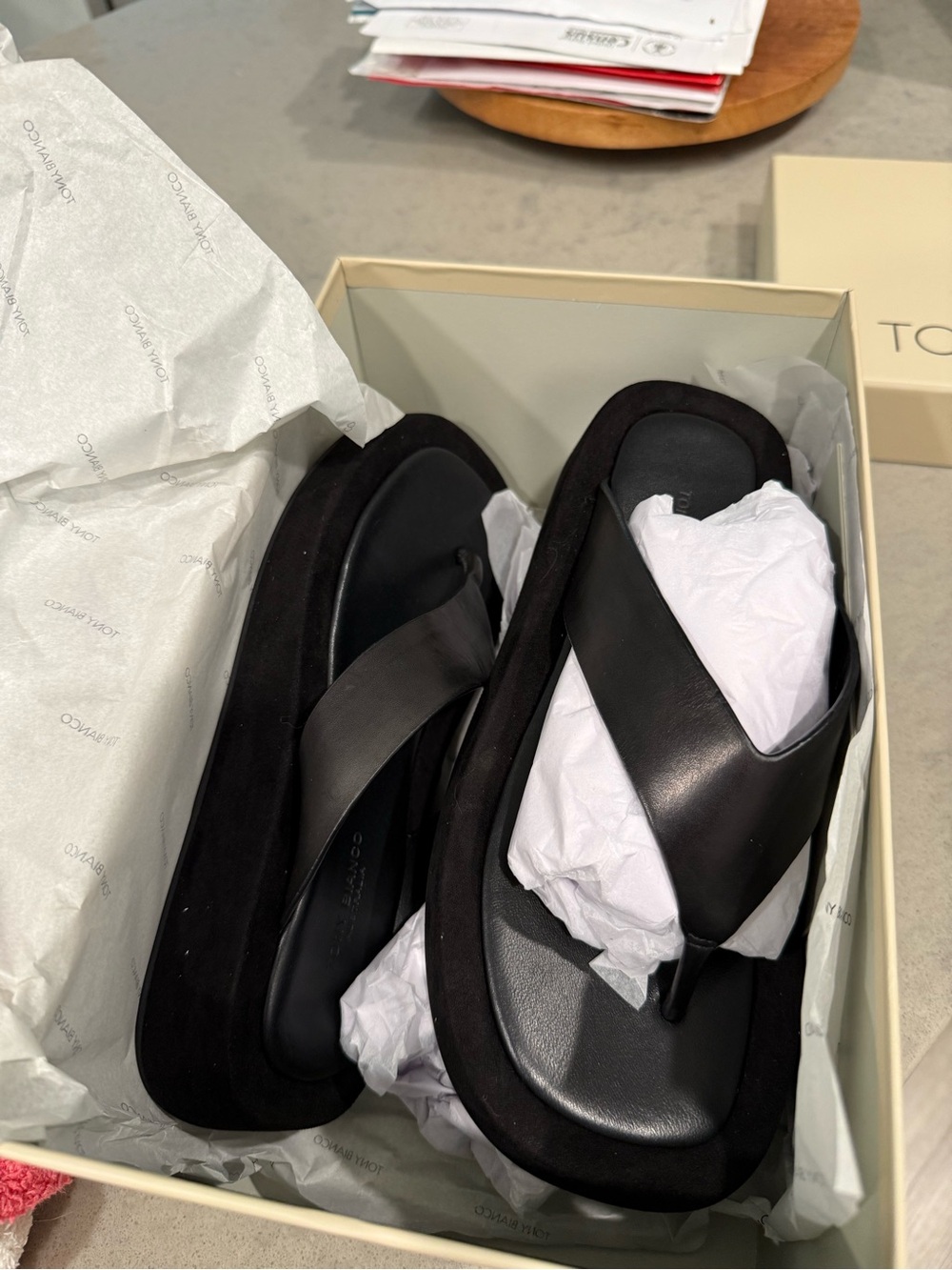 Black Leather Platform Sandals